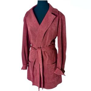 BRODKIN Vintage Burgundy Ultrasuede Microsuede Jacket Open Front Belt Large/XL